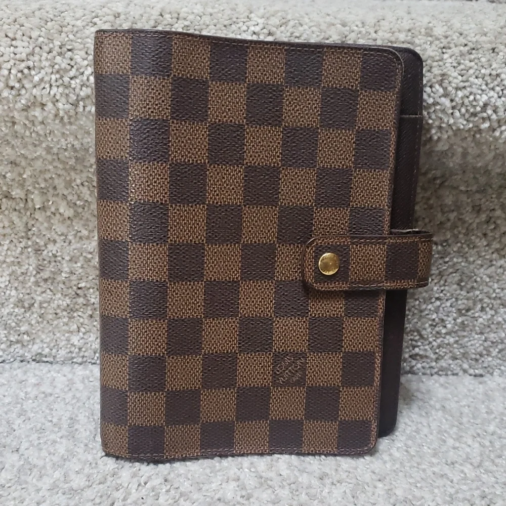 Louis Vuitton Damier Ebene Checkered Brown Planner Agenda Authentic mm size